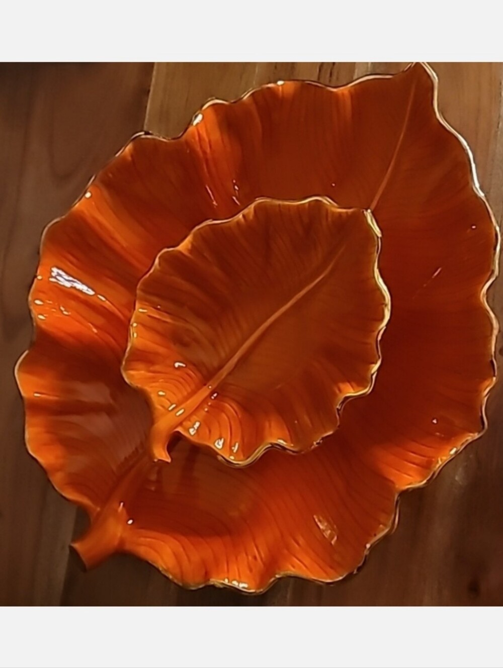 California Pottery M709 Orange Leaf-Shaped Ceramic Serving Bowl Set